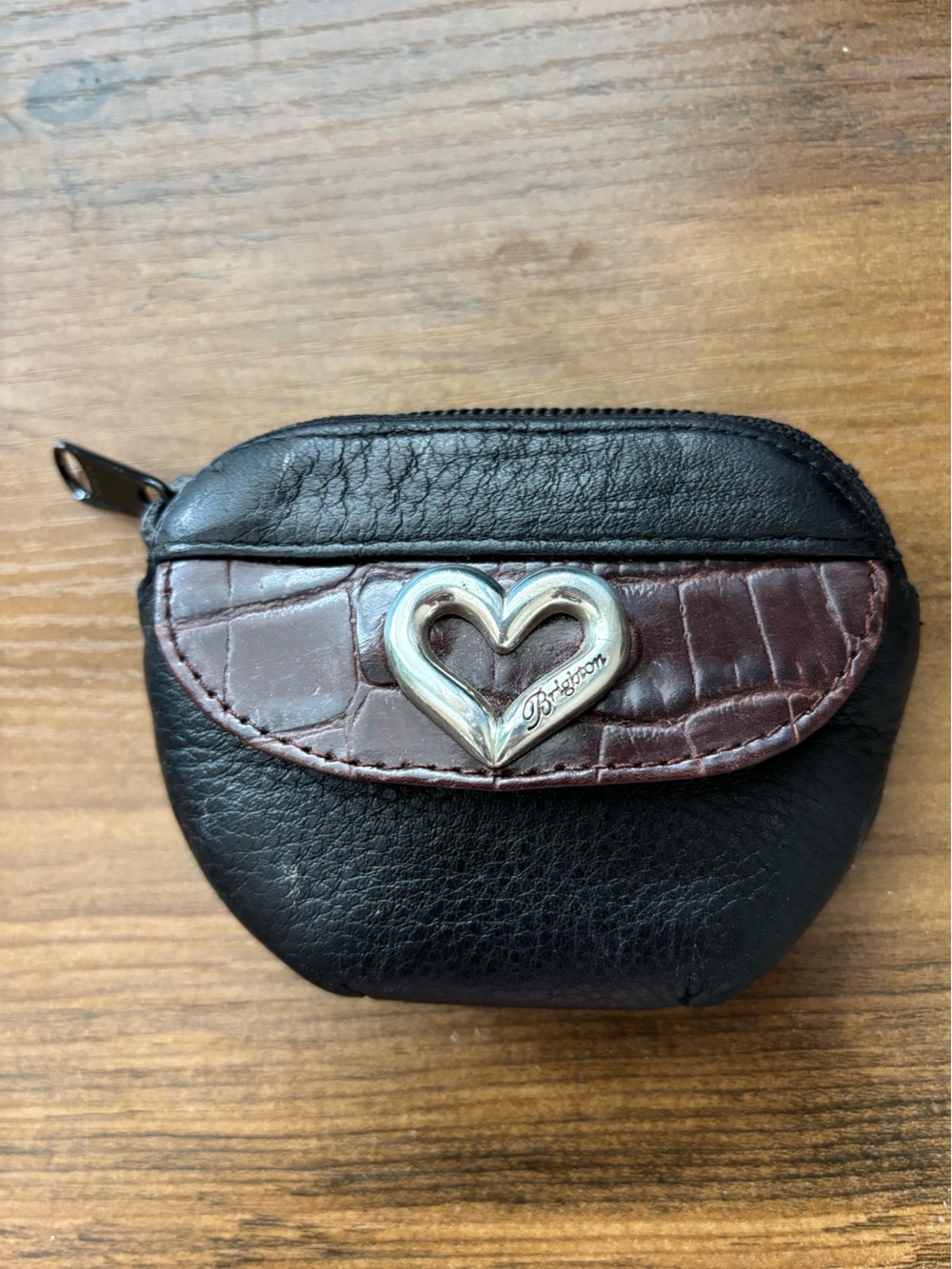 Vintage Brighton Black & Brown Zip Top Change Coin Purse w/ pocket